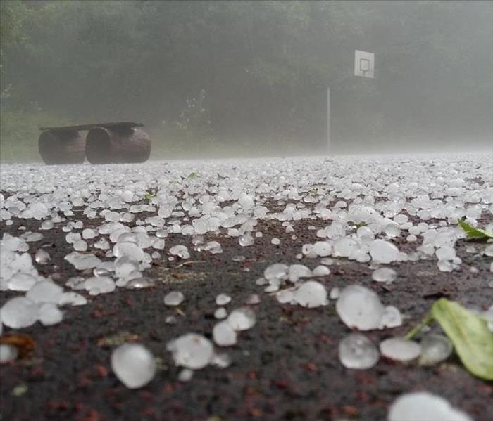 Hail clusters in a park.