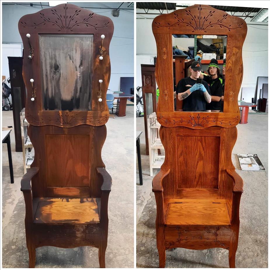  Before and After of chairs with soot damage.